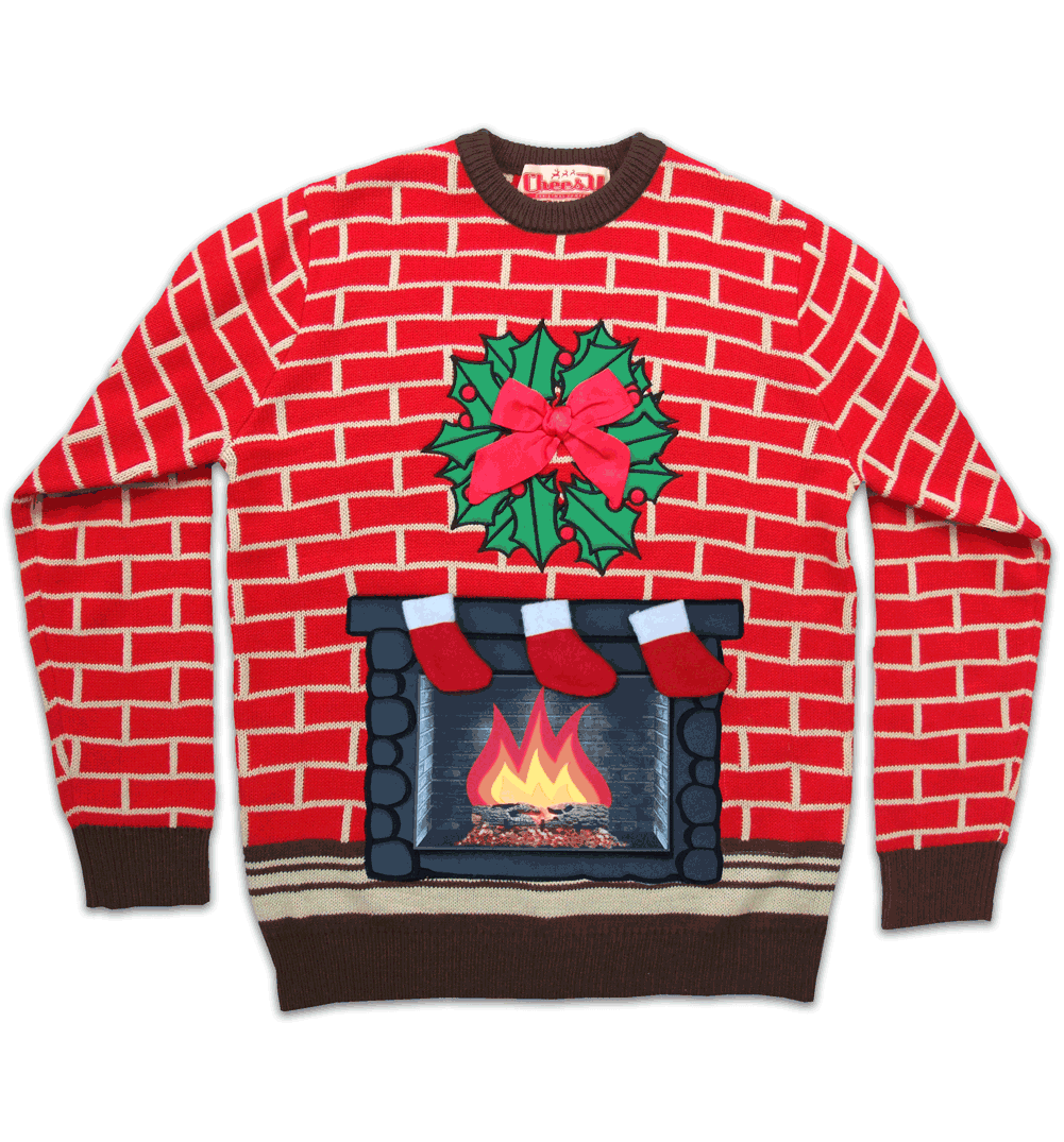 Unisex_Retro_Flashing_Fireplace_With_3D_Stockings_and_Bow_Christmas_Jumper_from_Cheesy_Christmas_Jumpers_Gif-110-110