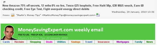 Money Saving Expert's long subject line acts as a contents section